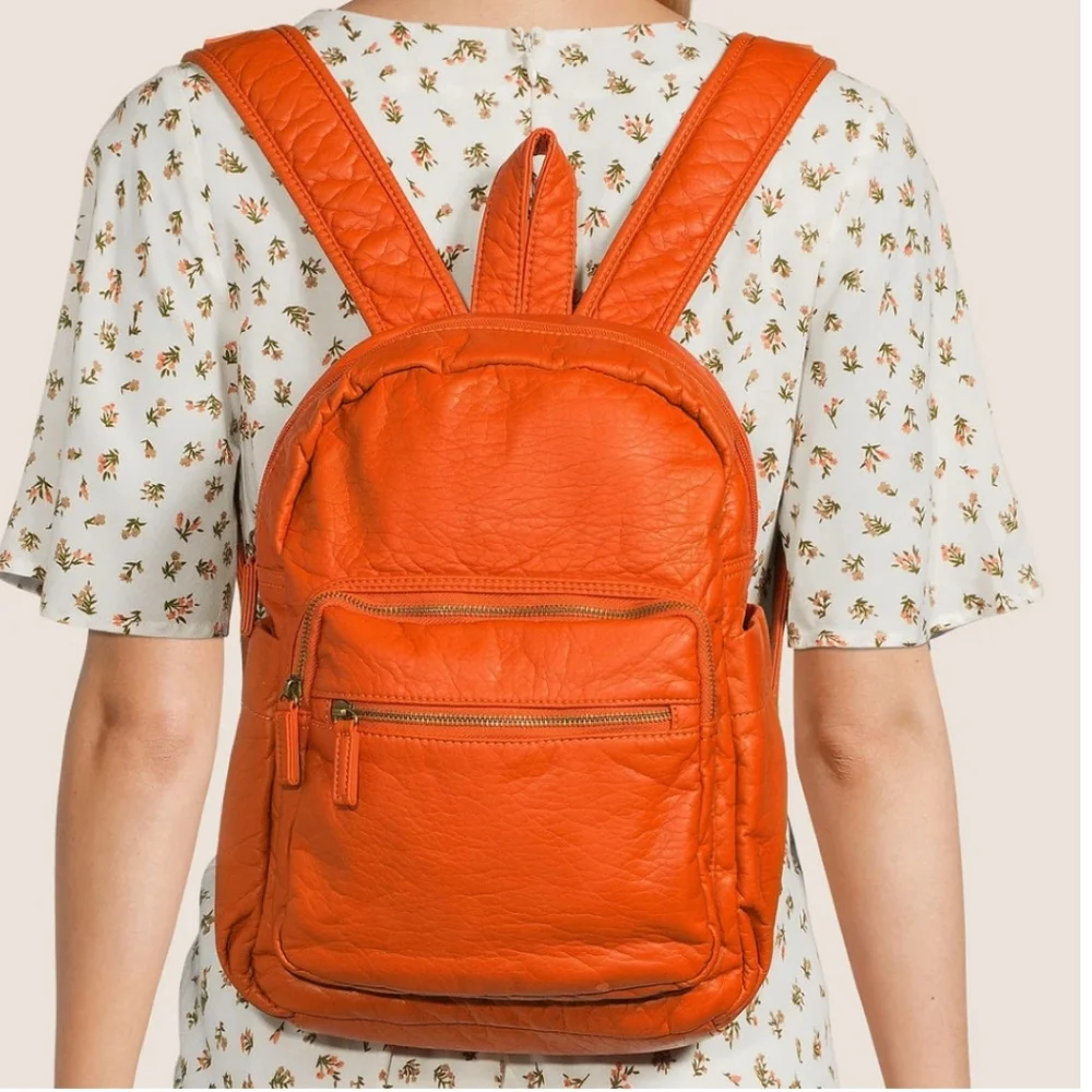 NWT Ampere Creations Marie Backpack Orange Vegan Leather Backpack
